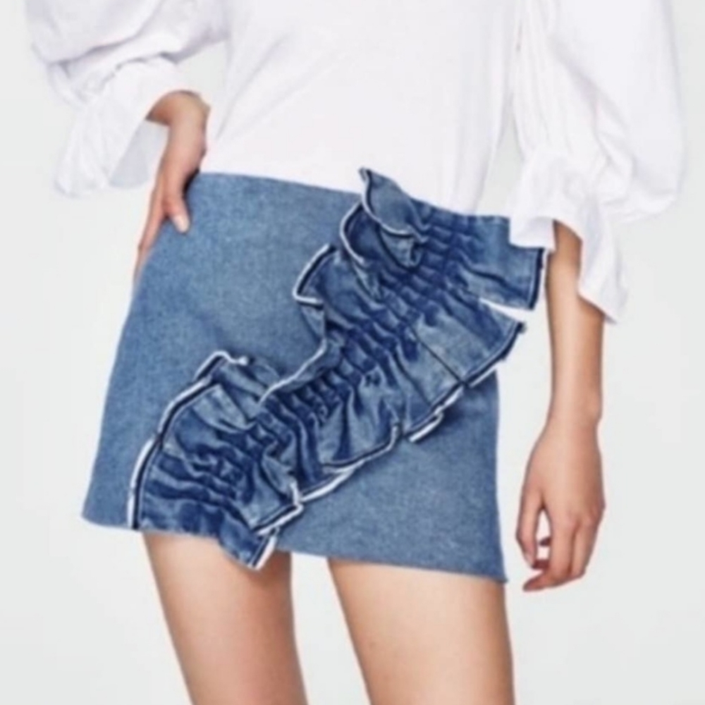 Zara Ruffle Denim Skirt